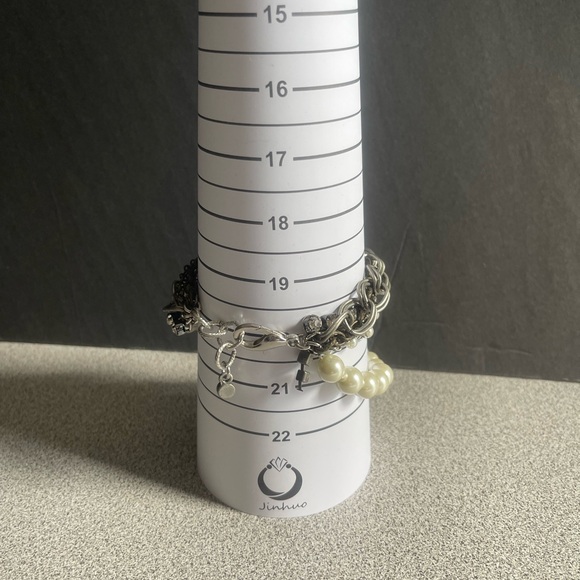 Faux Pearl & Silver Toned Chains Multi Strand Bracelet - Picture 7 of 7